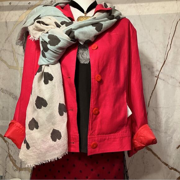 JG Hook Candy Apple Red Women Vintage Linen Blazer size 12 EUC - Picture 2 of 6